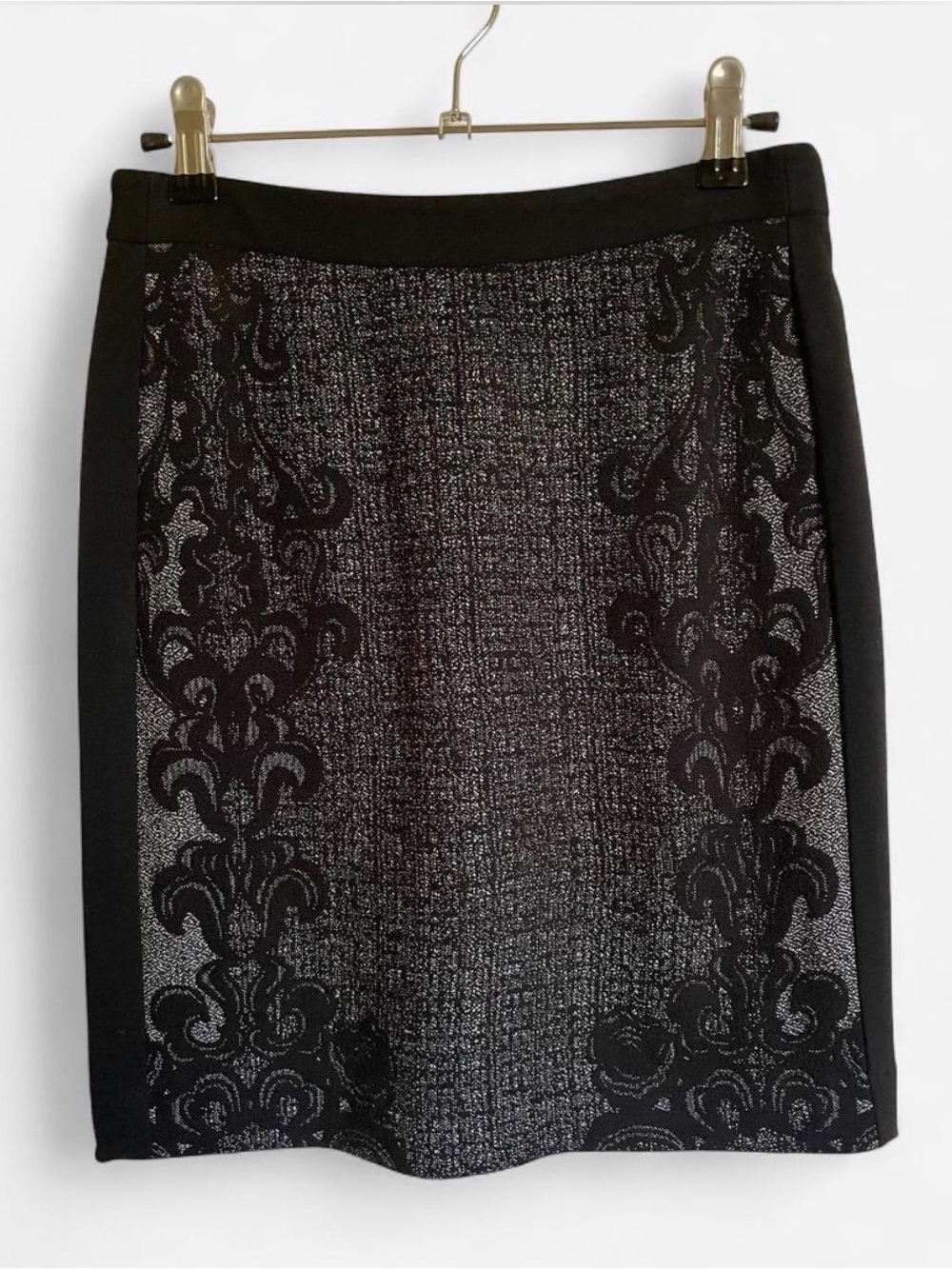 DVF Diane von Furstenberg Marta Panel Pencil Skirt Grey Black Silver 0